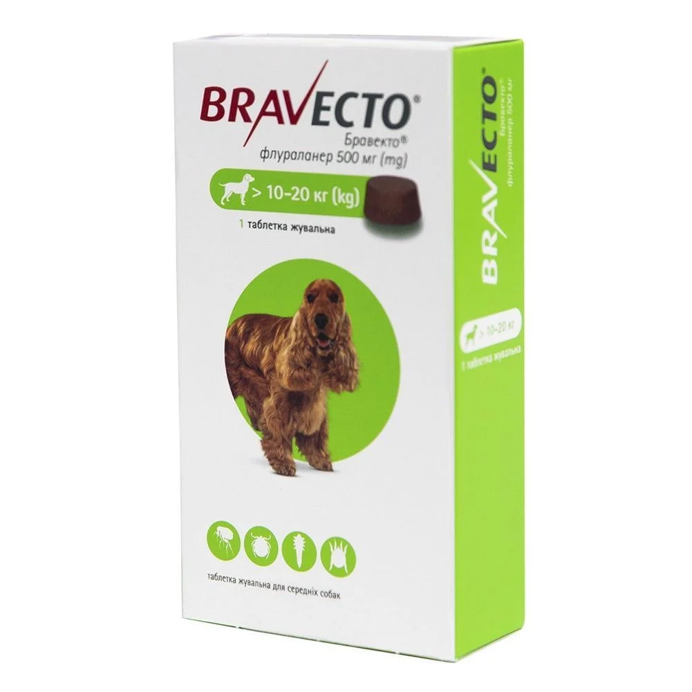 8713184146526 Таблетки від бліх та кліщів для собак Bravecto вагою від 10 до 20 кг, 1 шт - Зображення 1