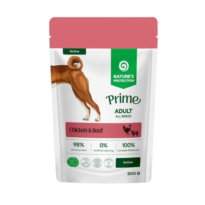nppr70470 Вологий корм для активних собак Nature's Protection Prime Active Adult Dogs Chicken and Beef з куркою і яловичиною, 500 г - Зображення 1