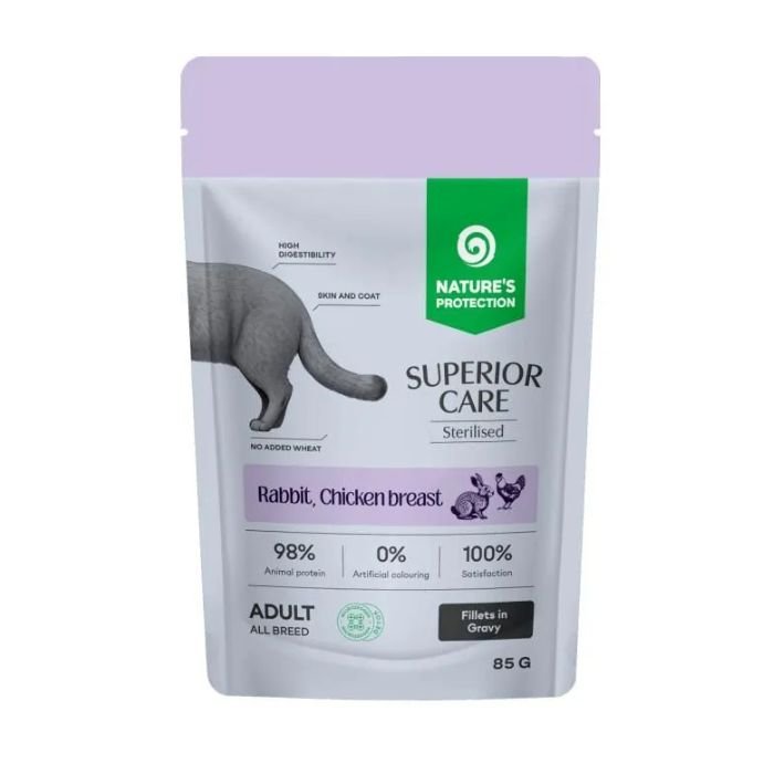 npsc47908 Вологий корм для стерилізованих котів Nature's Protection Superior Care Sterilised Grain Free Adult Cats з кроликом, куркою і журавлиною, 85 г - Зображення 1