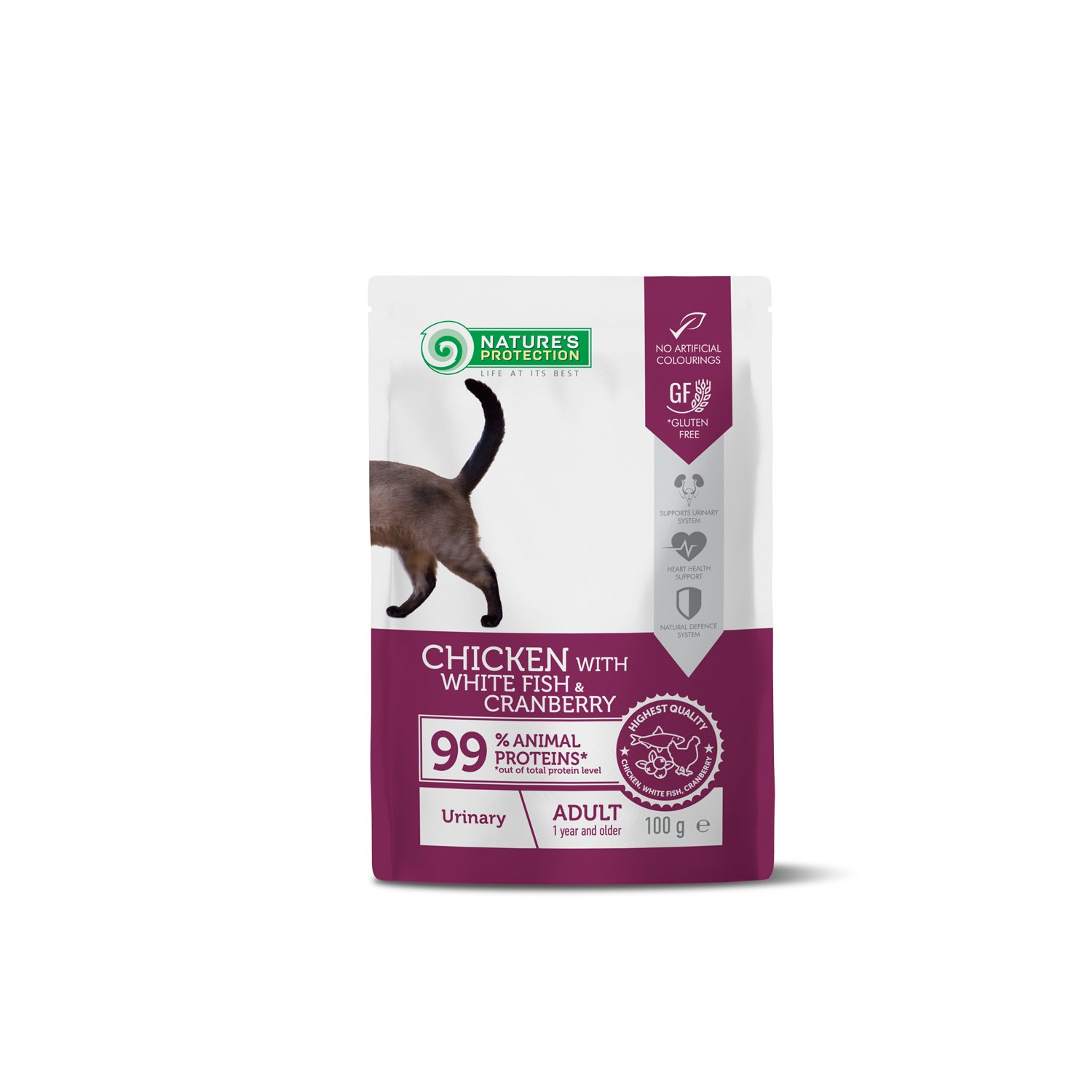 npupf63654 Вологий корм для котів для підтримки сечовидільної системи Nature’s Protection Adult cats Urinary Chicken with White Fish & Cranberry з куркою, білою рибою і журавлиною, 100 г - Зображення 1