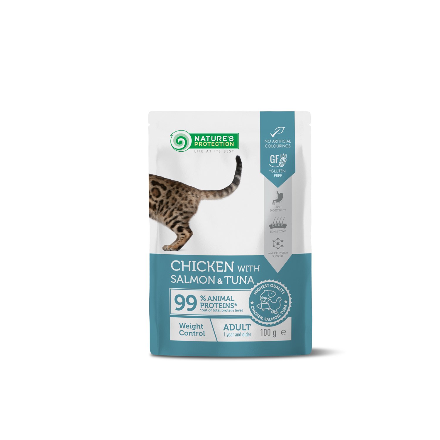 npupf63657 Вологий корм для котів для контролю ваги Nature’s Protection Adult cats Weight Control Chicken with Salmon & Tuna з куркою, лососем і тунцем, 100 г - Зображення 1