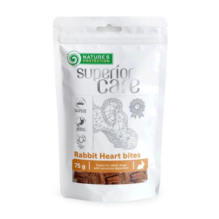 snk46121 Ласощі для собак Nature's Protection Superior Care Rabbit Heart Bites серце кролика шматочками з куркою, 75 г - Зображення 1