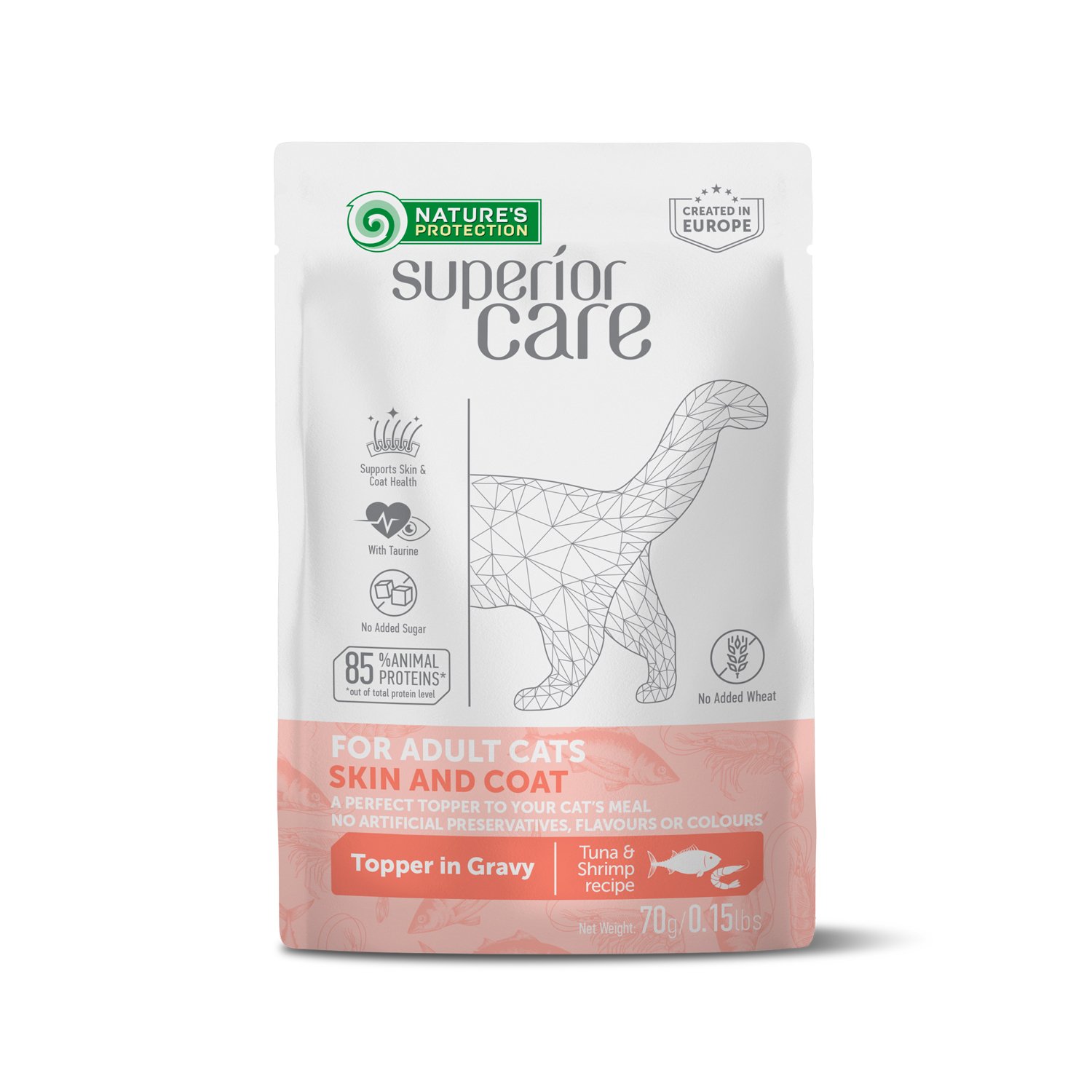 uninpsc63749 Вологий корм для котів для догляду за шкірою та шерстю Nature's Protection Superior Care Adult Cats Skin&Coat з тунцем і креветками, 70 г - Зображення 1