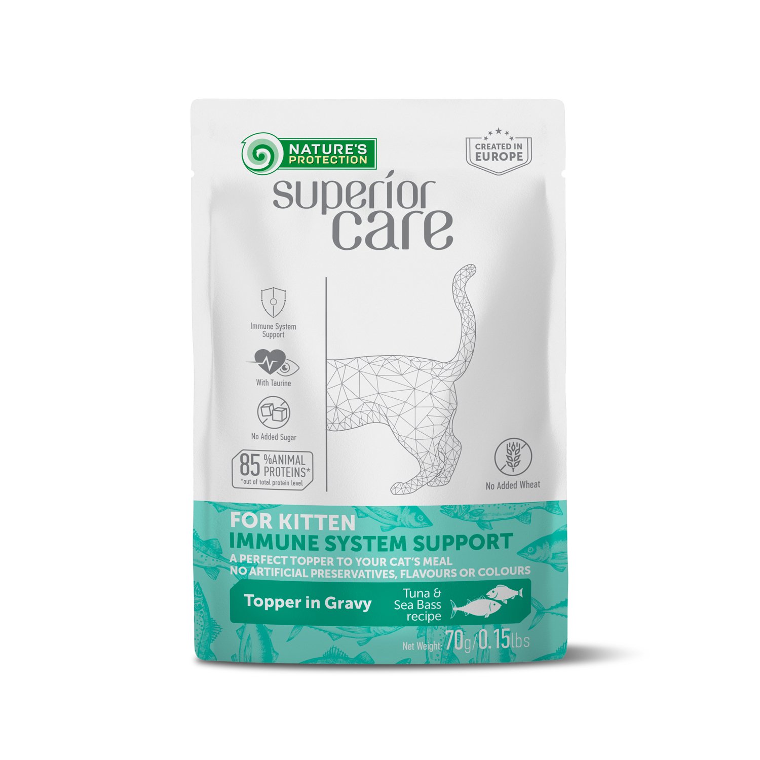 uninpsc63930 Вологий корм для кошенят для підтримки імунної системи Nature's Protection Superior Care Kitten Immune System Support з тунцем і морським окунем, 70 г - Зображення 1