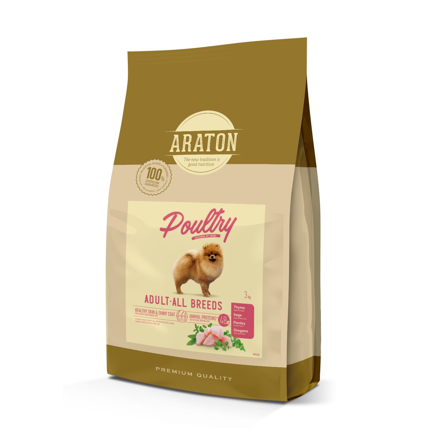 3kg-araton-monobag-poultry-3d-priekis-web-20221024 Сухий корм для дорослих собак всіх порід Araton з м'ясом птиці, 3 кг - Зображення 1