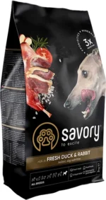 Сухий корм для собак усіх порід Savory, зі свіжим м’ясом качки та кроликом, 3 кг