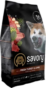Сухий корм для собак великих порід Savory, зі свіжим м’ясом індички та ягняти, 3 кг