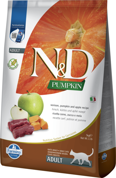 8010276036148 Сухий корм для котів Farmina N&D Pumpkin беззерновий з олениною, гарбузом і яблуком, 5 кг - Зображення 1