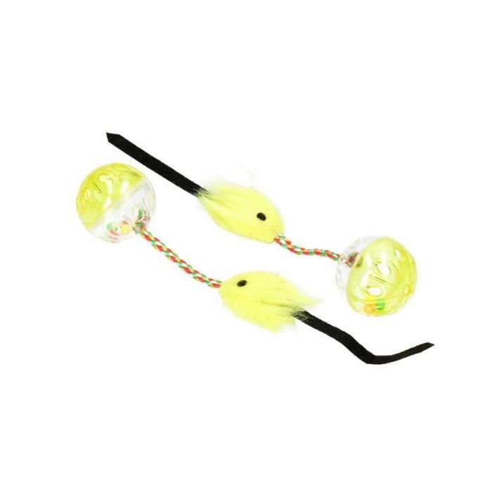 hipct18026g Набір іграшок для котів М'ячики з мишкою жовті HIPPIE PET, 26 см, 2 шт - Зображення 1