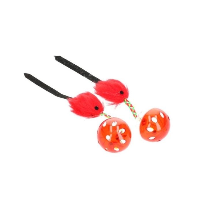 hipct18026r Набір іграшок для котів М'ячики з мишкою червоні HIPPIE PET, 26 см, 2 шт - Зображення 1