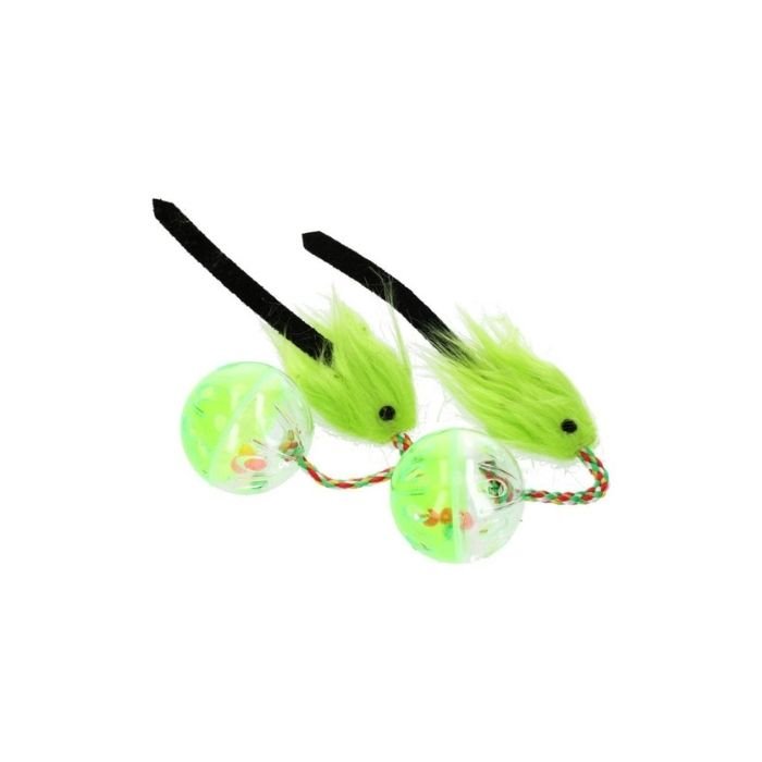 hipct18026z Набір іграшок для котів М'ячики з мишкою зелені HIPPIE PET, 26 см, 2 шт - Зображення 1