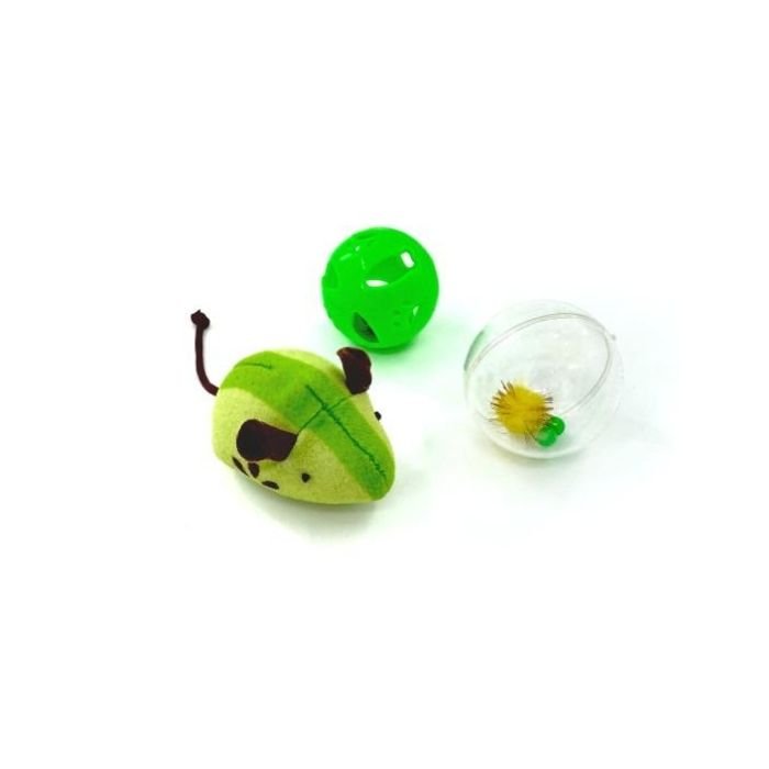 hipset2303004 Набір іграшок для котів Мишка та два м'ячика, зелений HIPPIE PET, 3 шт - Зображення 1